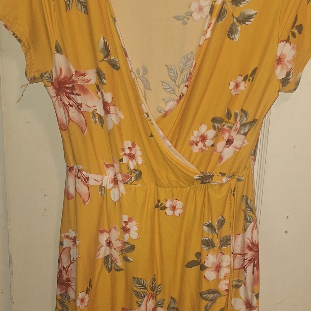 Floral Wrap Dress in Mustard Yellow